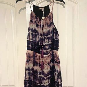 NWT Lavender Brown Spaghetti-strap Purple dress w/tassels & ruffle skirt